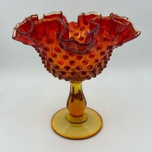 Vintage Fenton Amberina Hobnail Pedestal Candy Dish